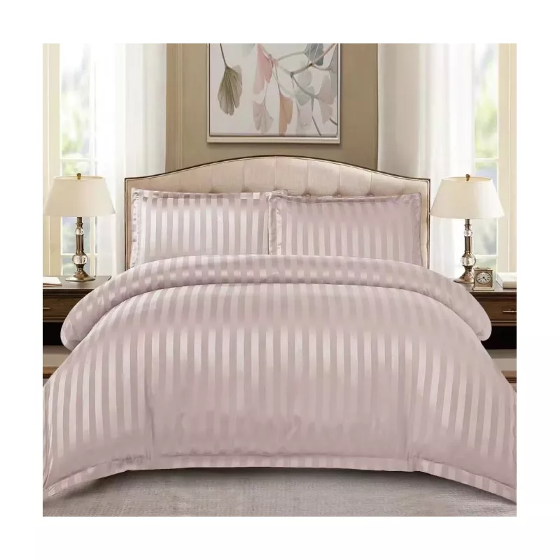 Lenjerie de pat N&H HomeCollection 100% bumbac, dunga damasc 1 cm, pentru pat de 2 persoane, 4 piese cearceaf de pat cu elastic 180 x 200 cm