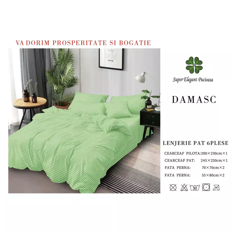 Lenjerie de pat dublu – 100% Bumbac Damasc 4 Piese – DP35