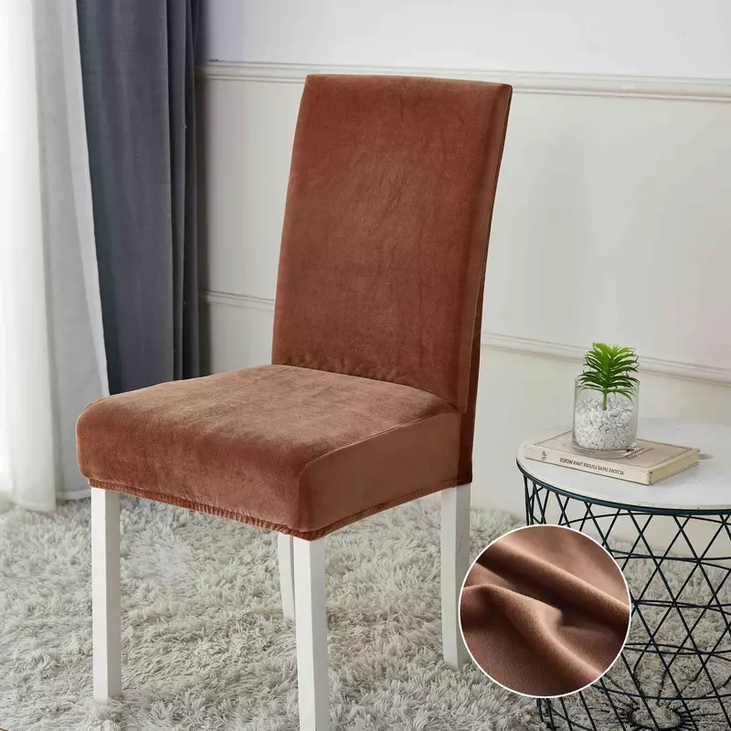 Set 6 Huse Elastice pentru Scaun, Catifea,Maro Deschis -JO235 Inovius imagine 2022 by aka-home.ro
