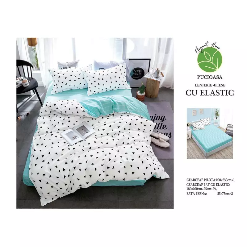Lenjerie de pat Bumbac Finet 6 piese cu elastic – INVE-35 Lenjerii imagine 2022 by aka-home.ro